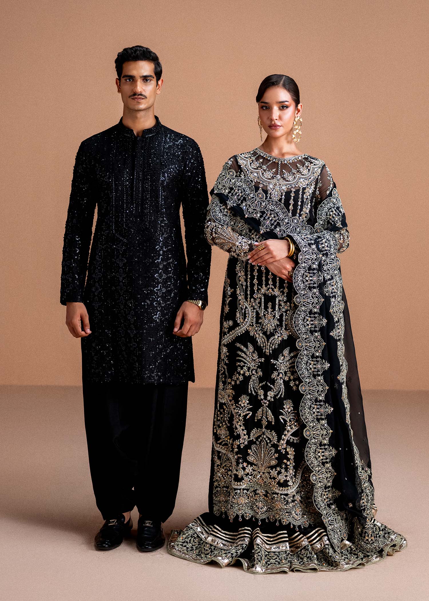 Indian Black Embellished Kathan Organza Gown (2-Piece) - Image 4