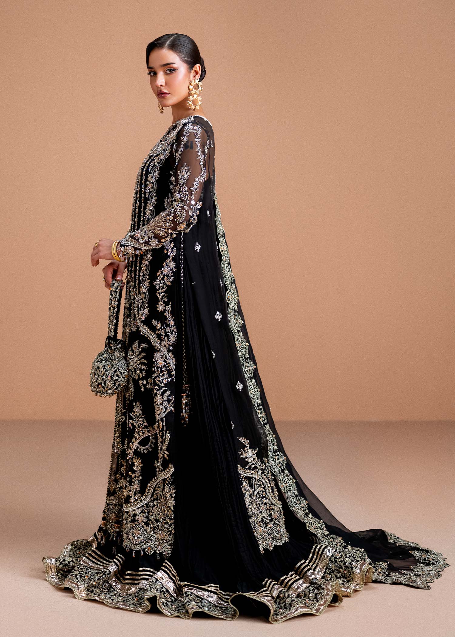 Indian Black Embellished Kathan Organza Gown (2-Piece) - Image 6