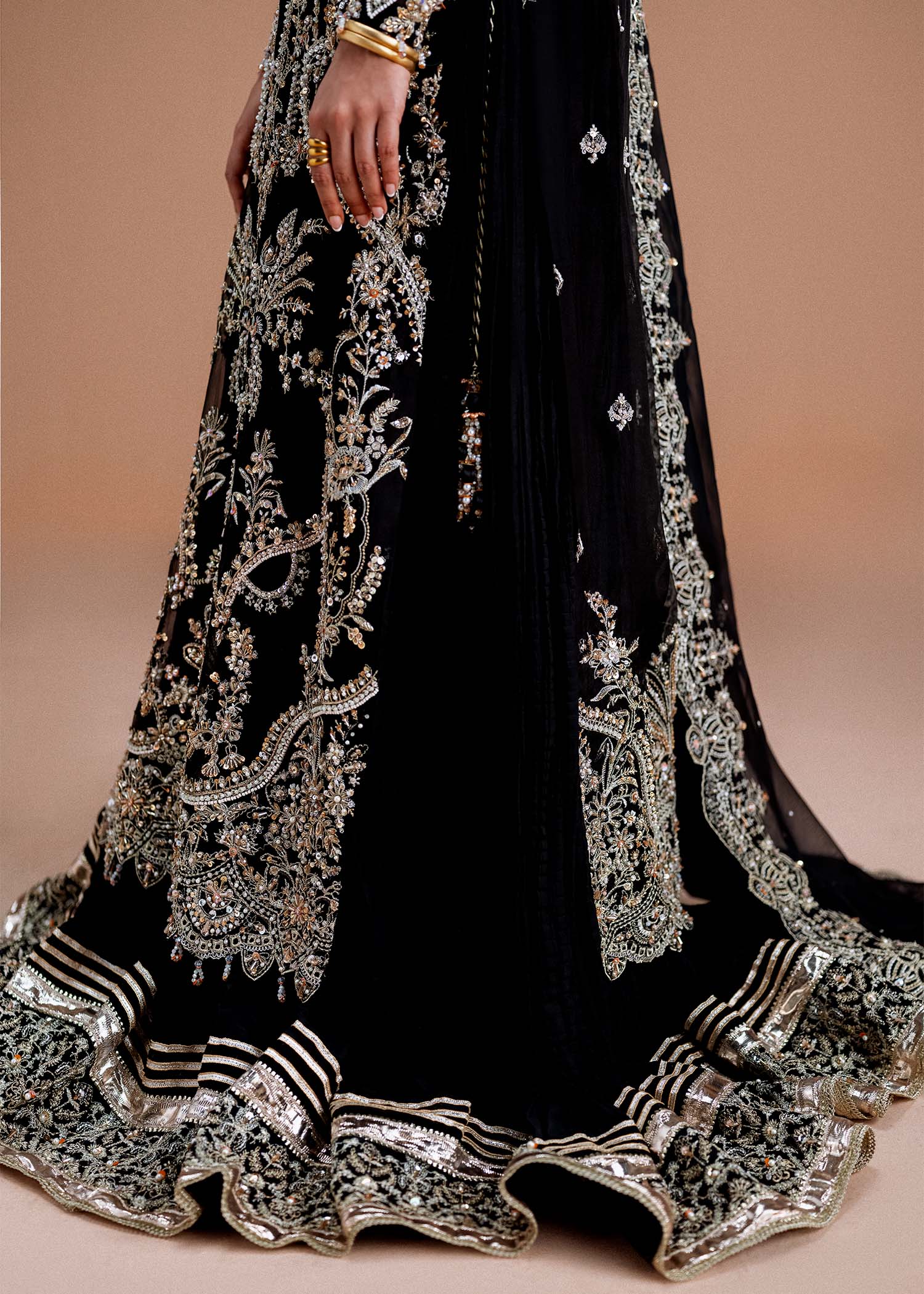 Indian Black Embellished Kathan Organza Gown (2-Piece) - Image 7