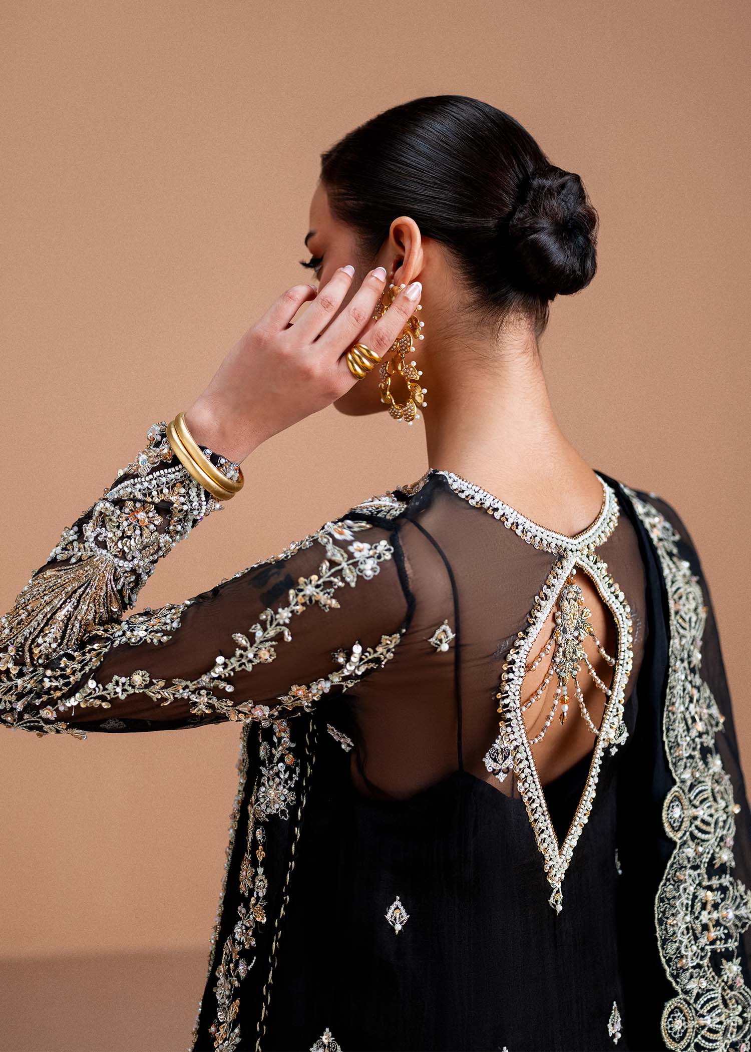 Indian Black Embellished Kathan Organza Gown (2-Piece) - Image 8