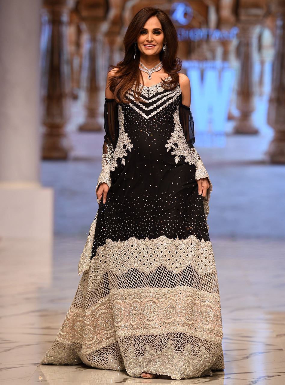 Pakistani Black Embellished Net Gown (2-Piece) - Image 1