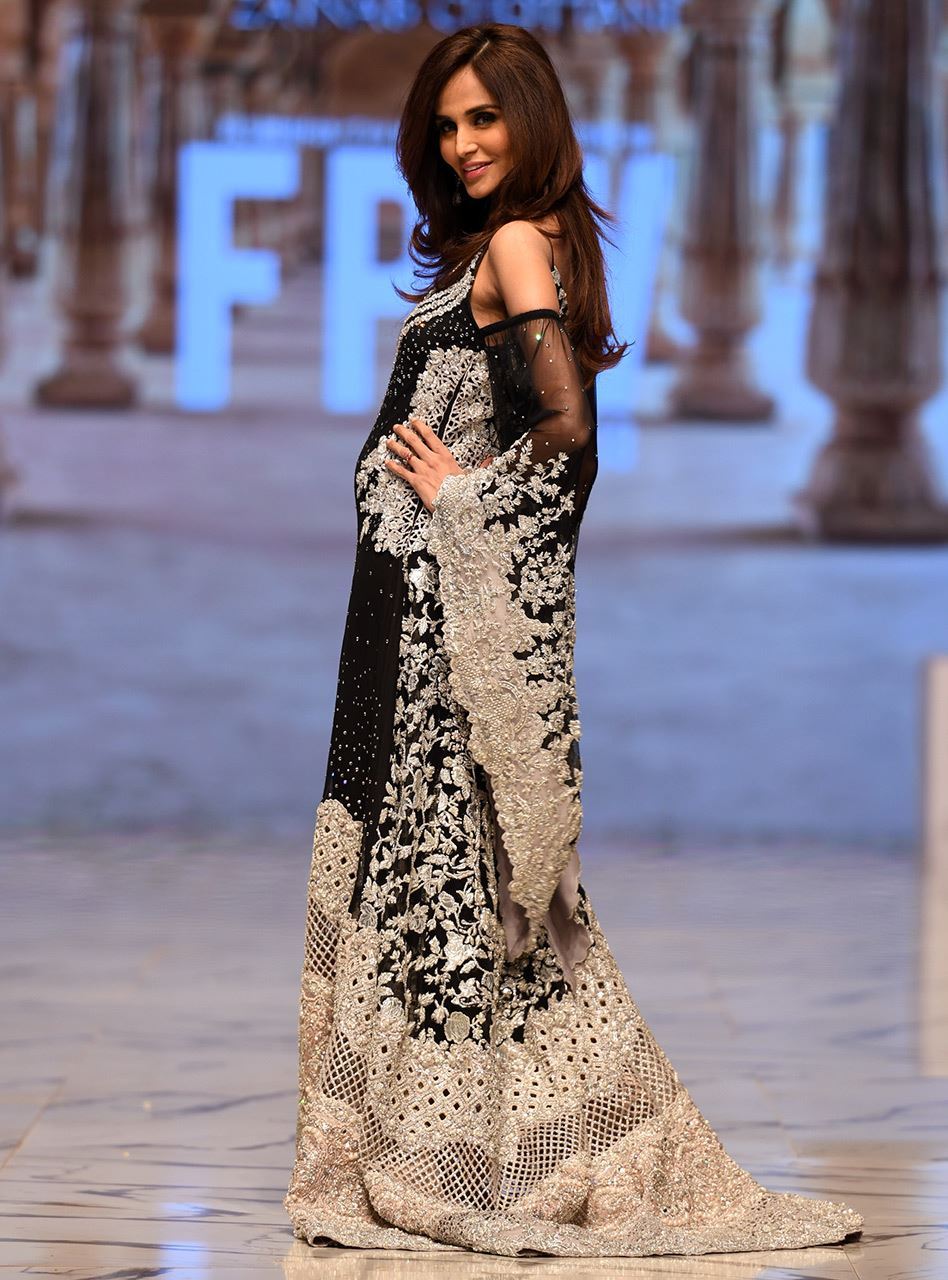 Pakistani Black Embellished Net Gown (2-Piece) - Image 2