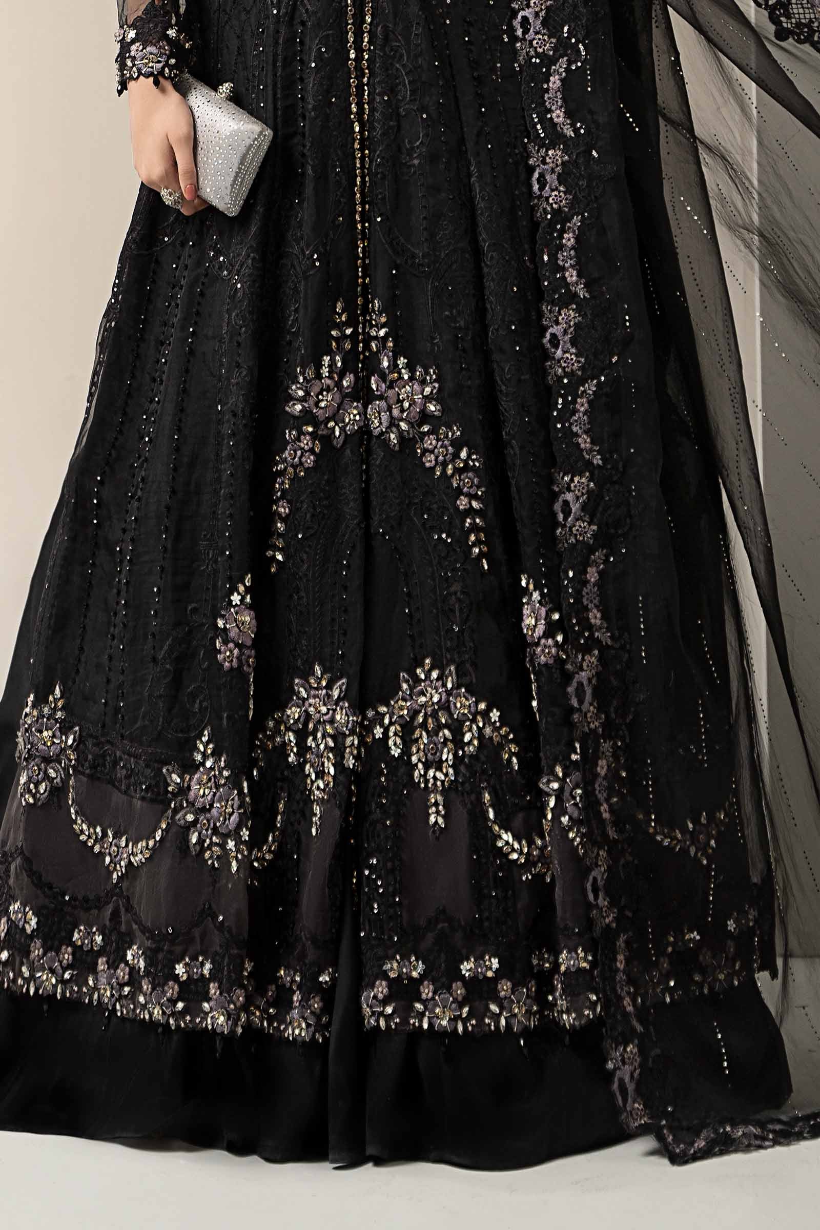 Black 3D Floral Embellished Organza Gown (3-Piece) - Image 3