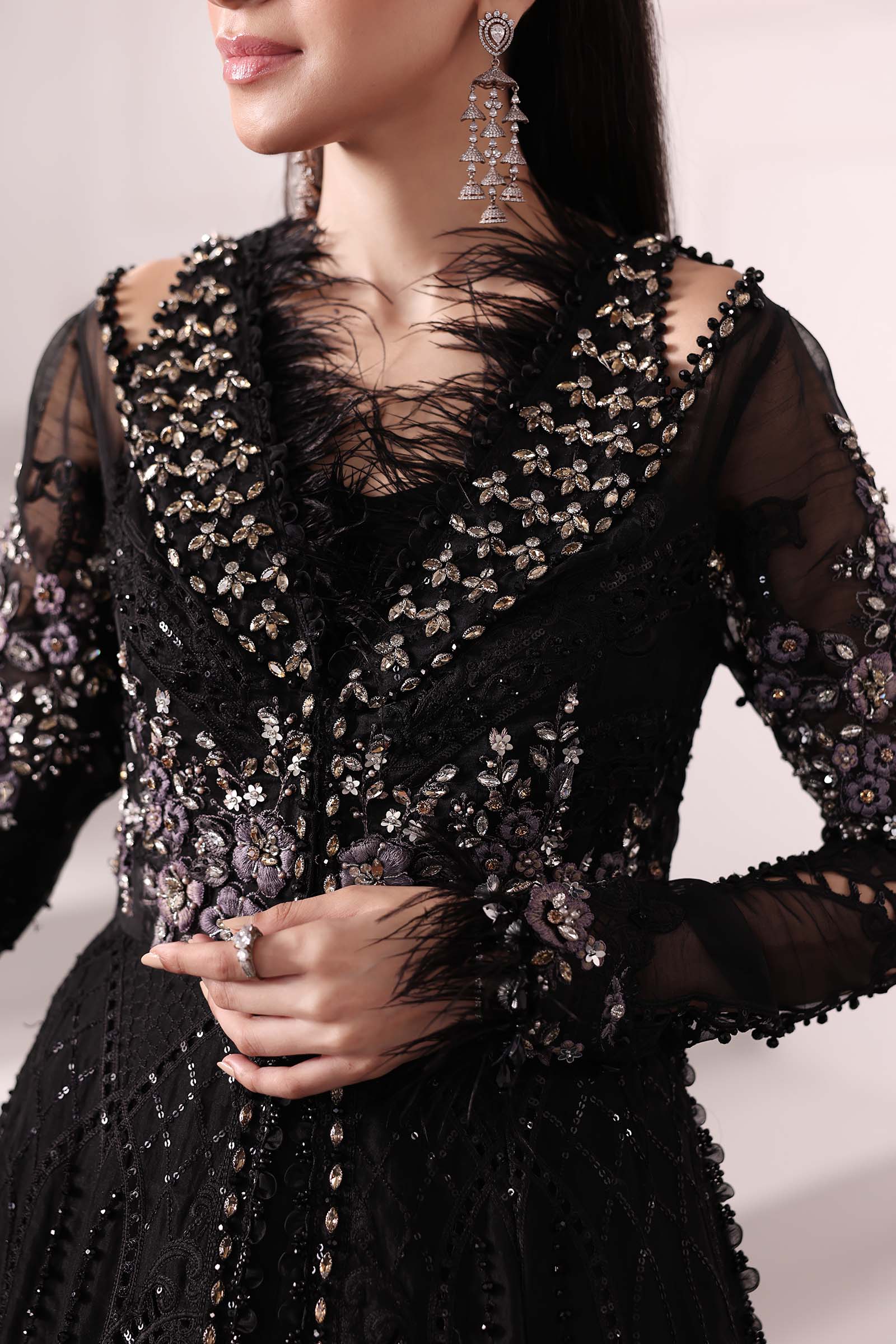 Black Embroidered Organza Gown (3-Piece) - Image 10