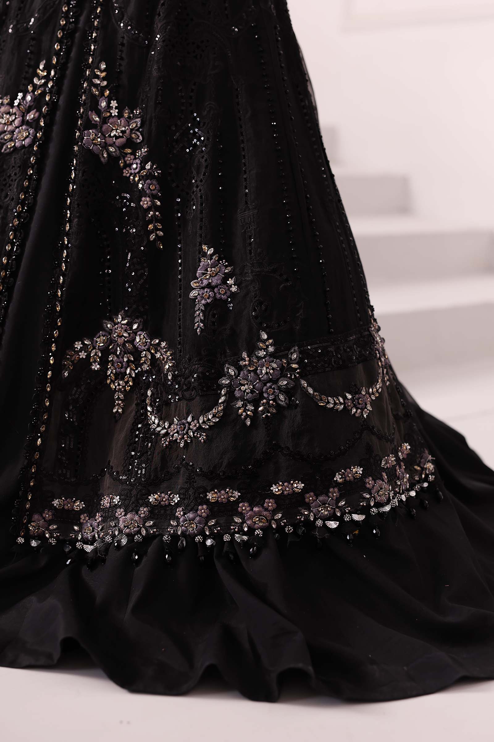 Black Embroidered Organza Gown (3-Piece) - Image 11
