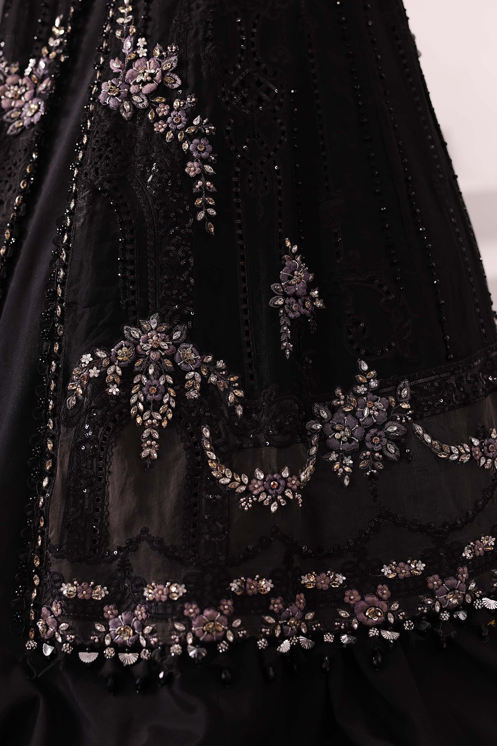 Black Embroidered Organza Gown (3-Piece) - Image 12