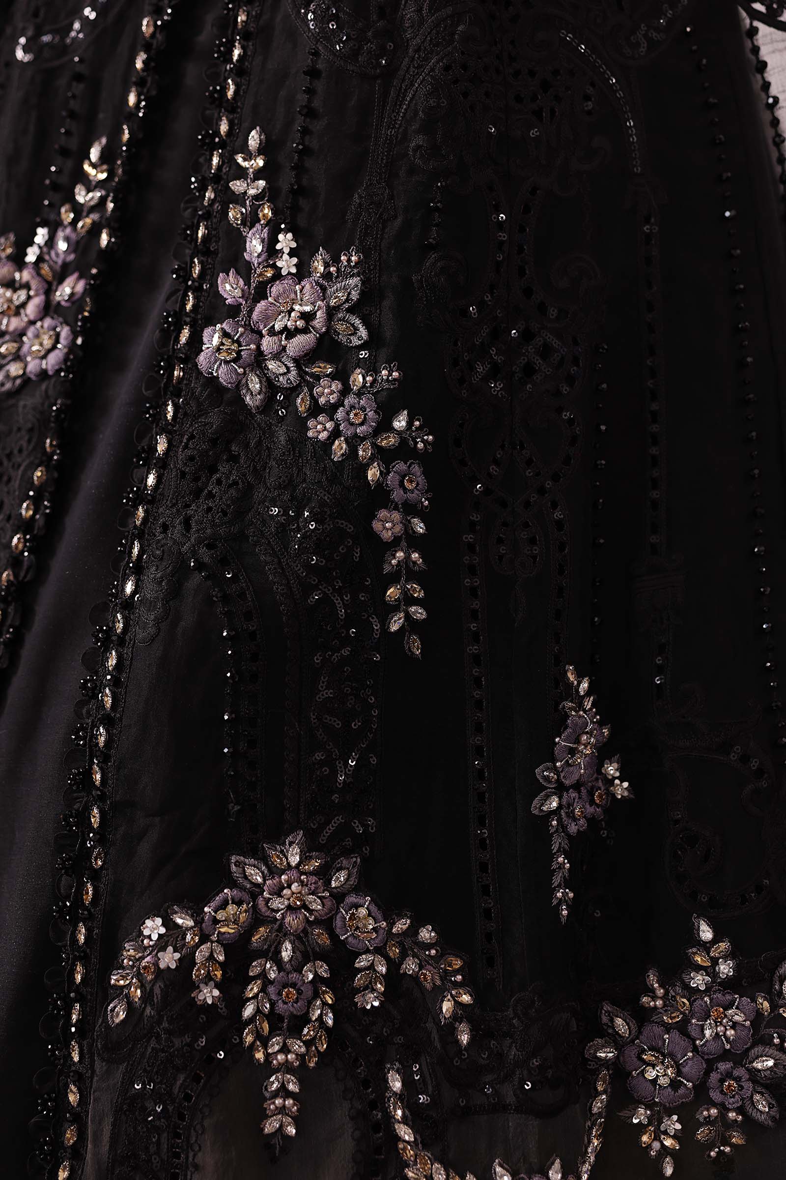 Black Embroidered Organza Gown (3-Piece) - Image 13