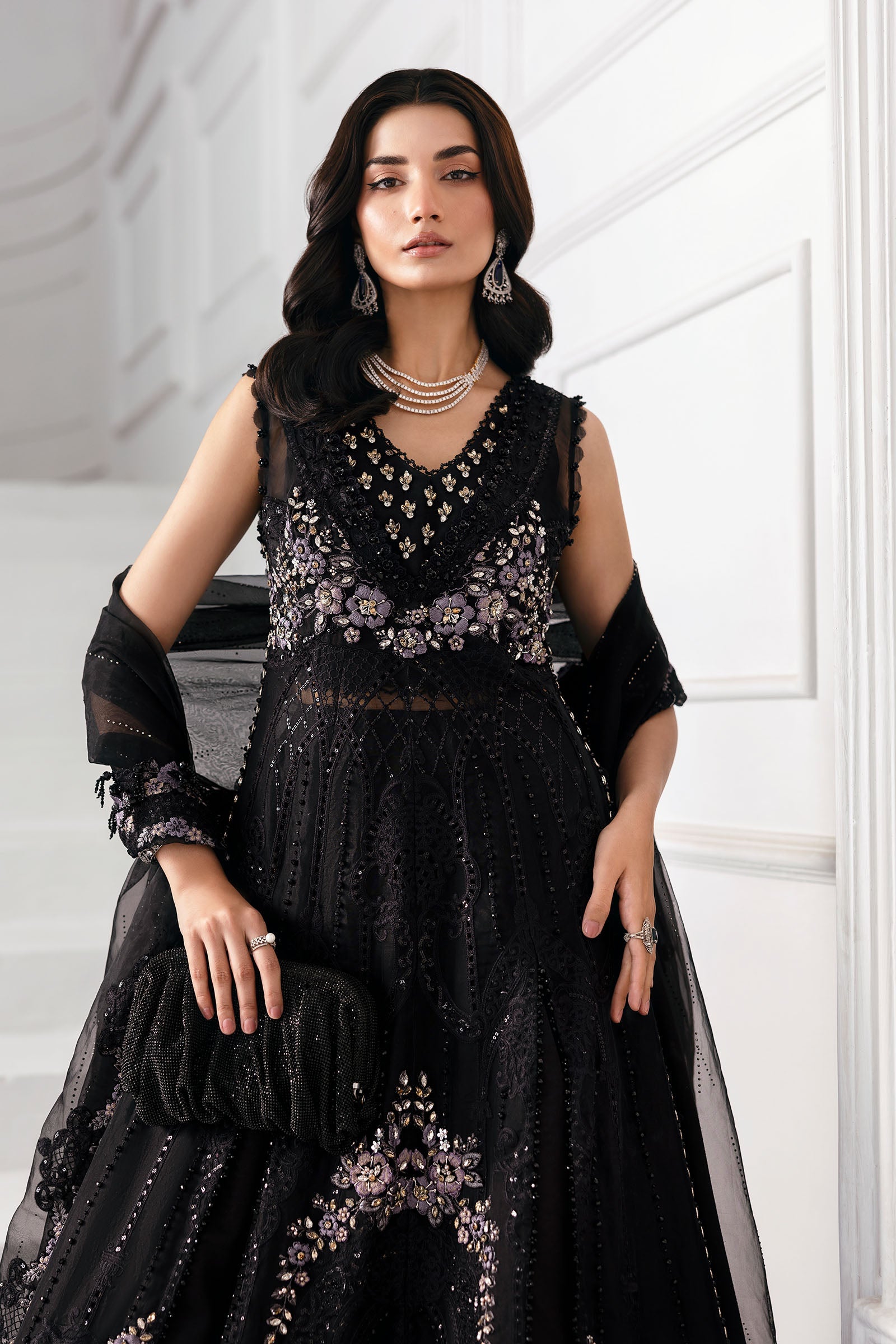 Black Embroidered Organza Gown (3-Piece) - Image 14