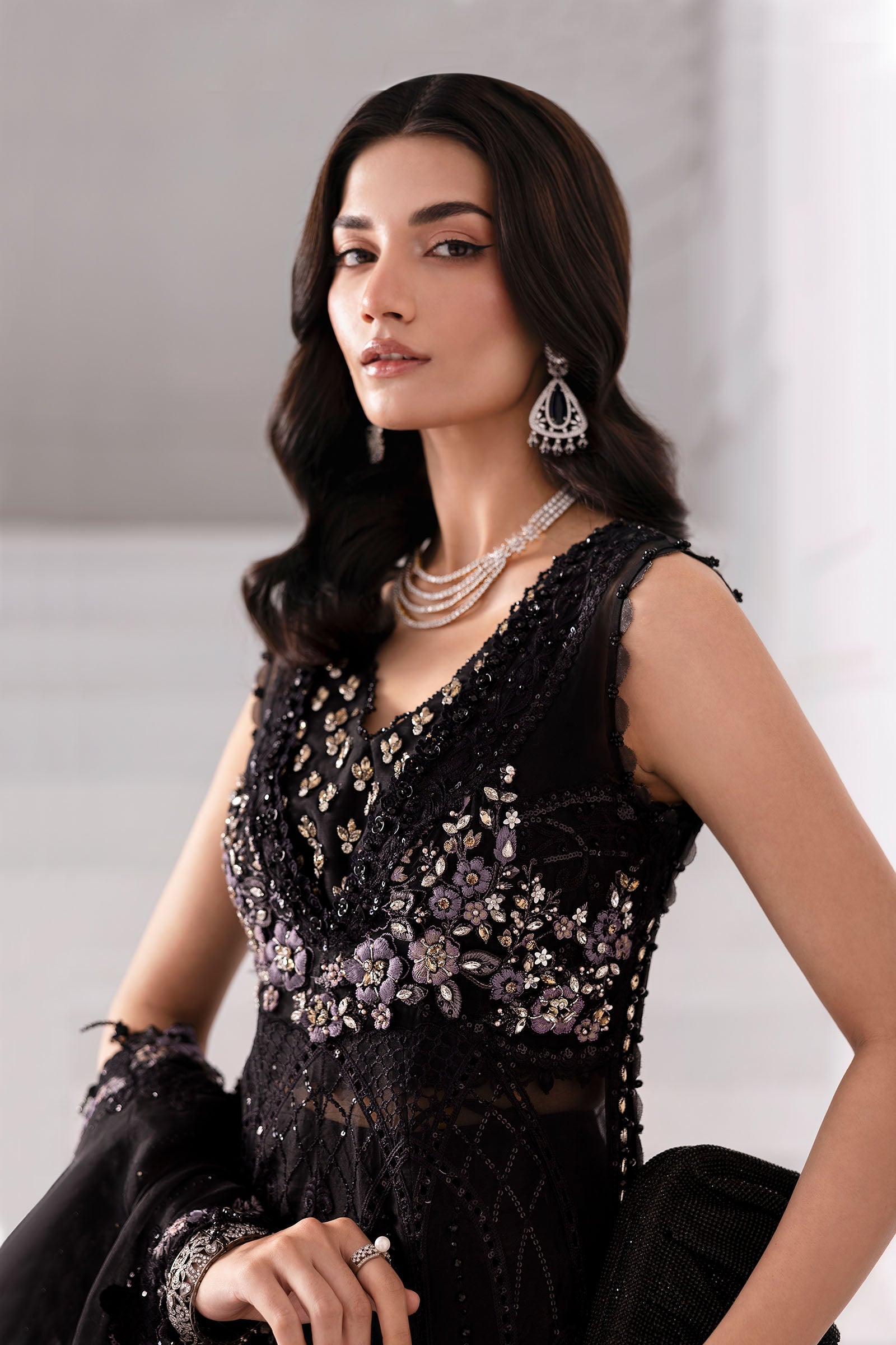 Black Embroidered Organza Gown (3-Piece) - Image 15