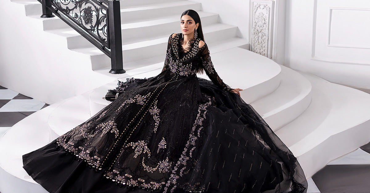 Black Embroidered Organza Gown (3-Piece) - Image 19