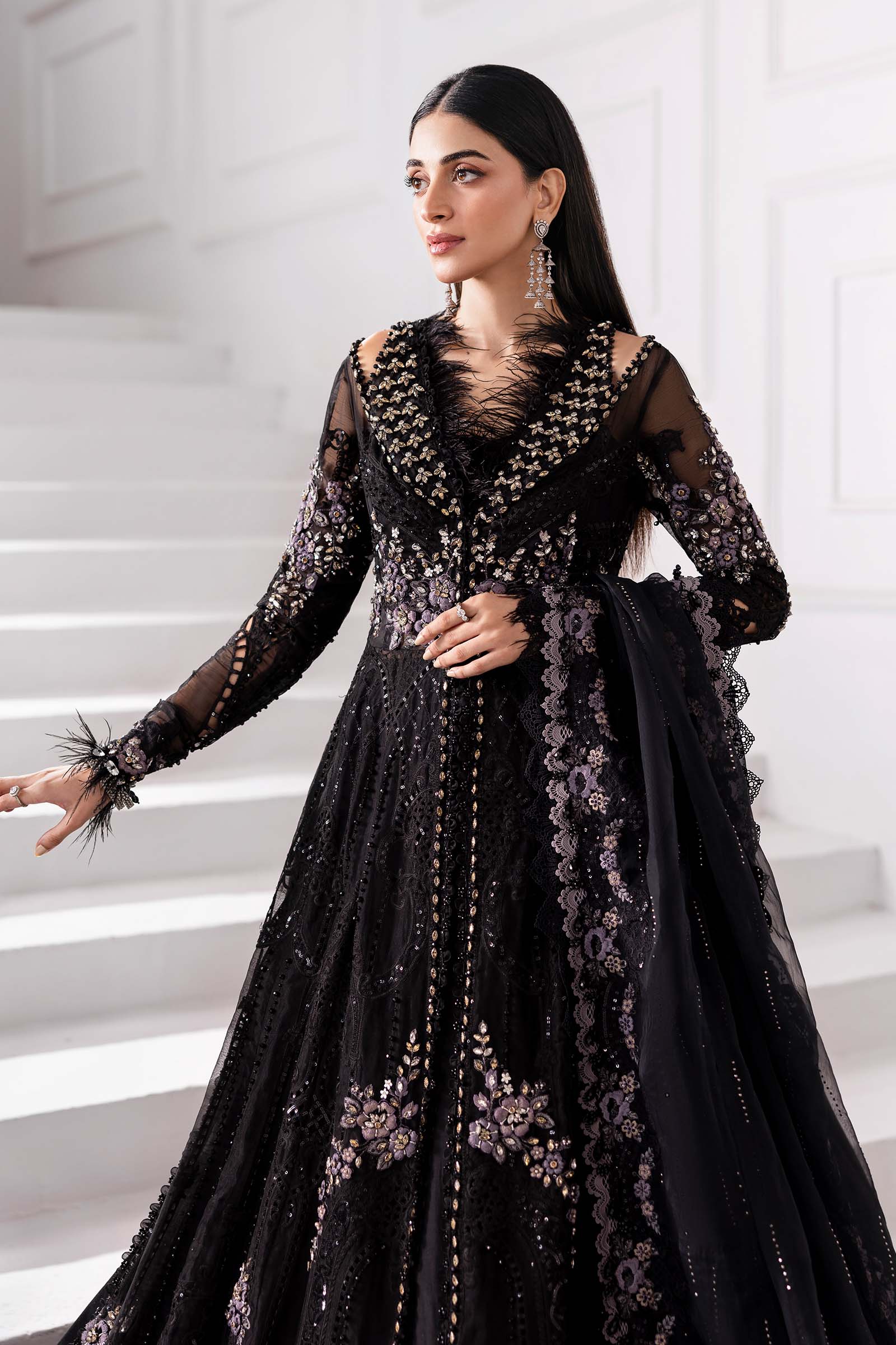 Black Embroidered Organza Gown (3-Piece) - Image 4