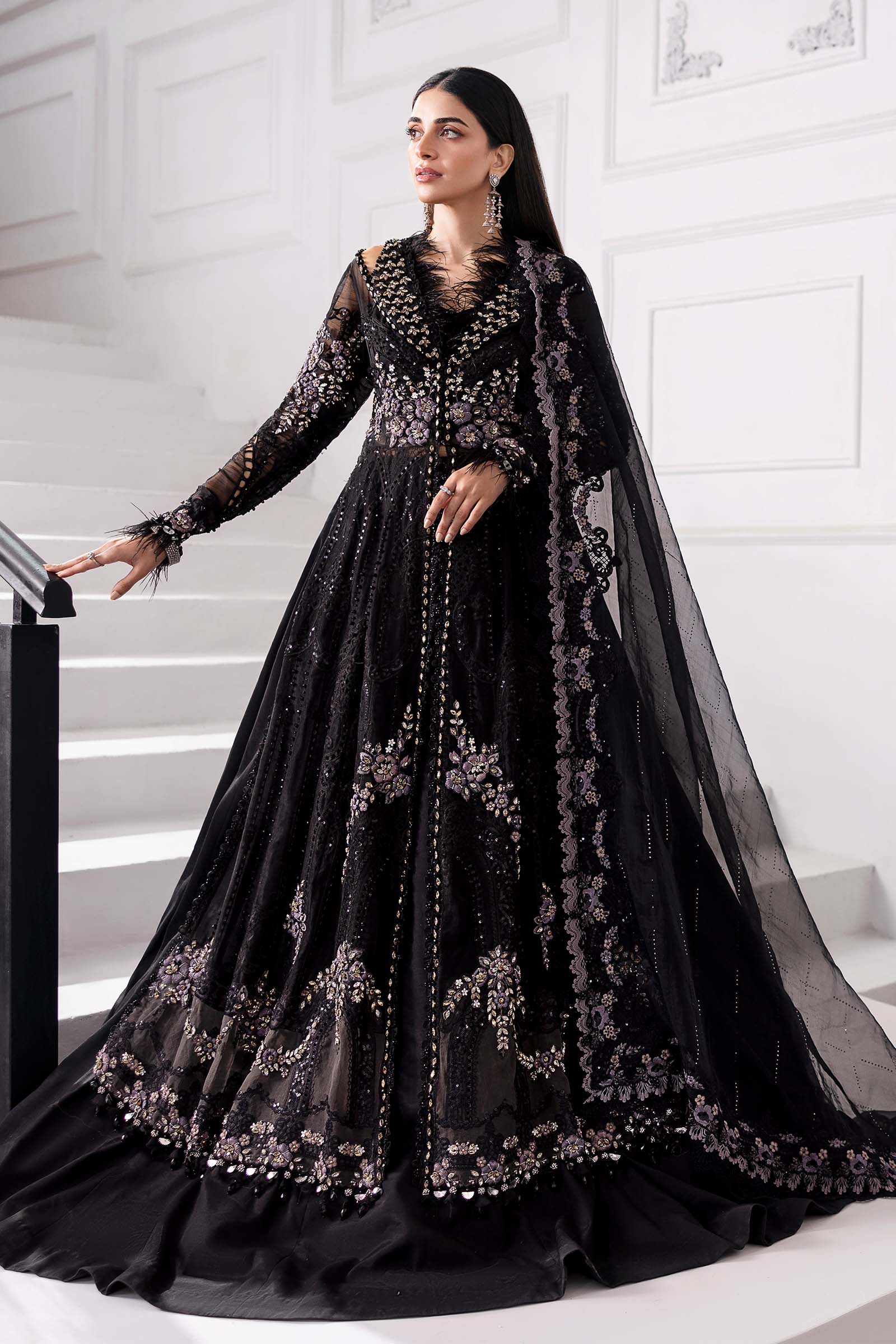 Black Embroidered Organza Gown (3-Piece) - Image 6