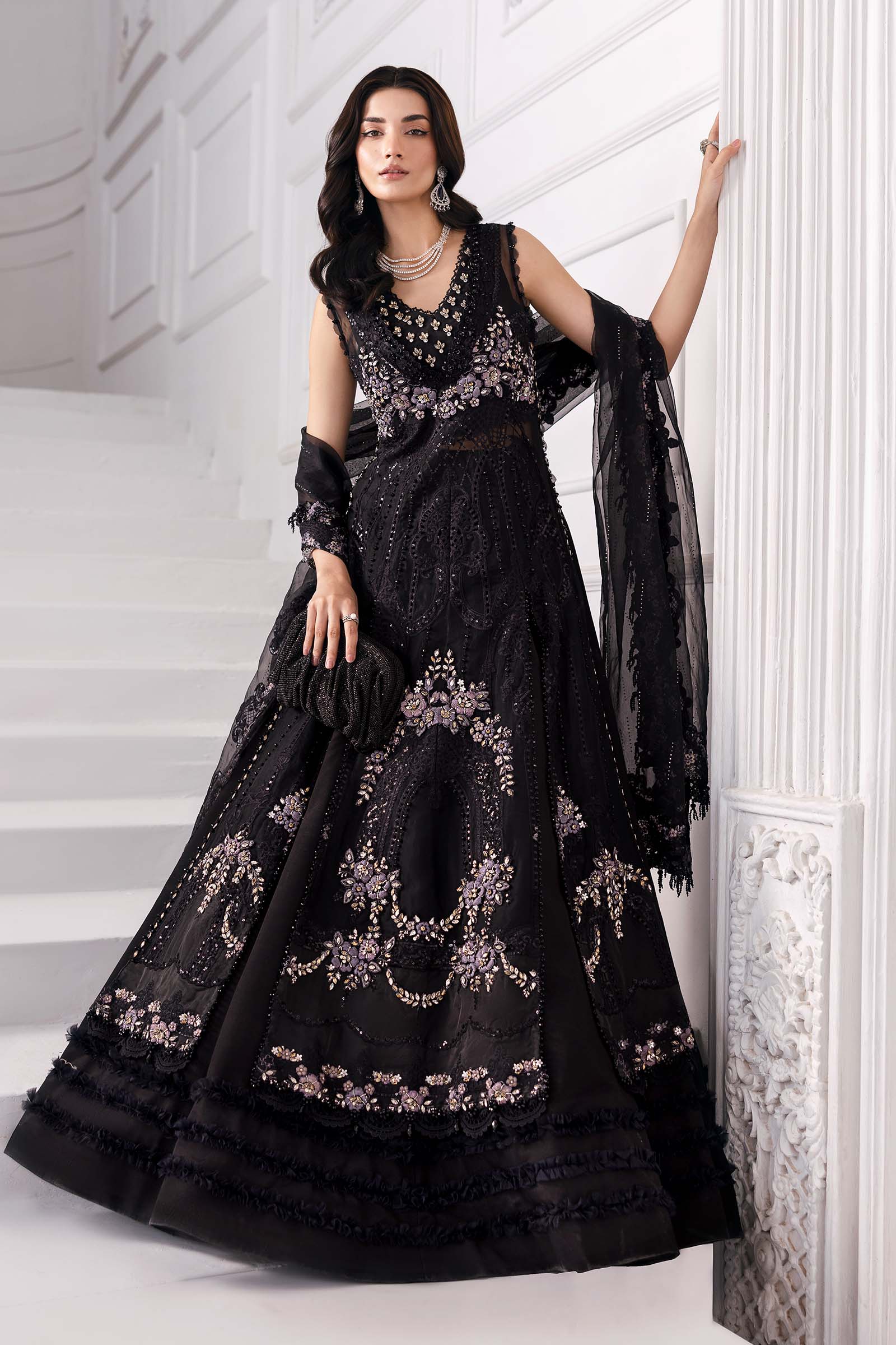 Black Embroidered Organza Gown (3-Piece) - Image 7