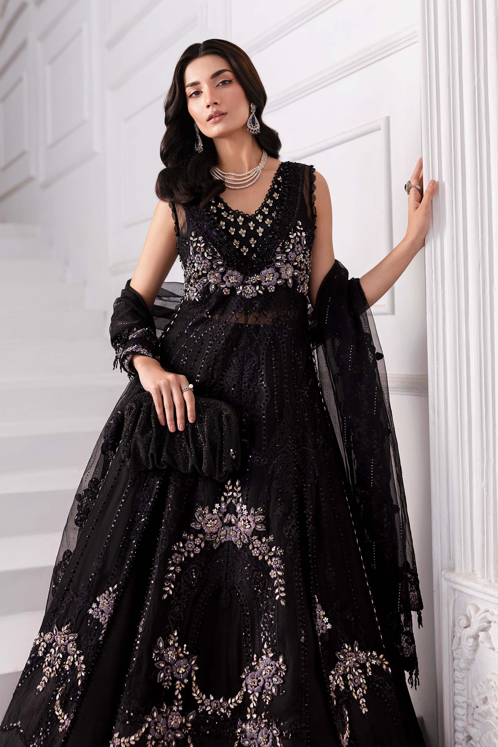 Black Embroidered Organza Gown (3-Piece) - Image 9