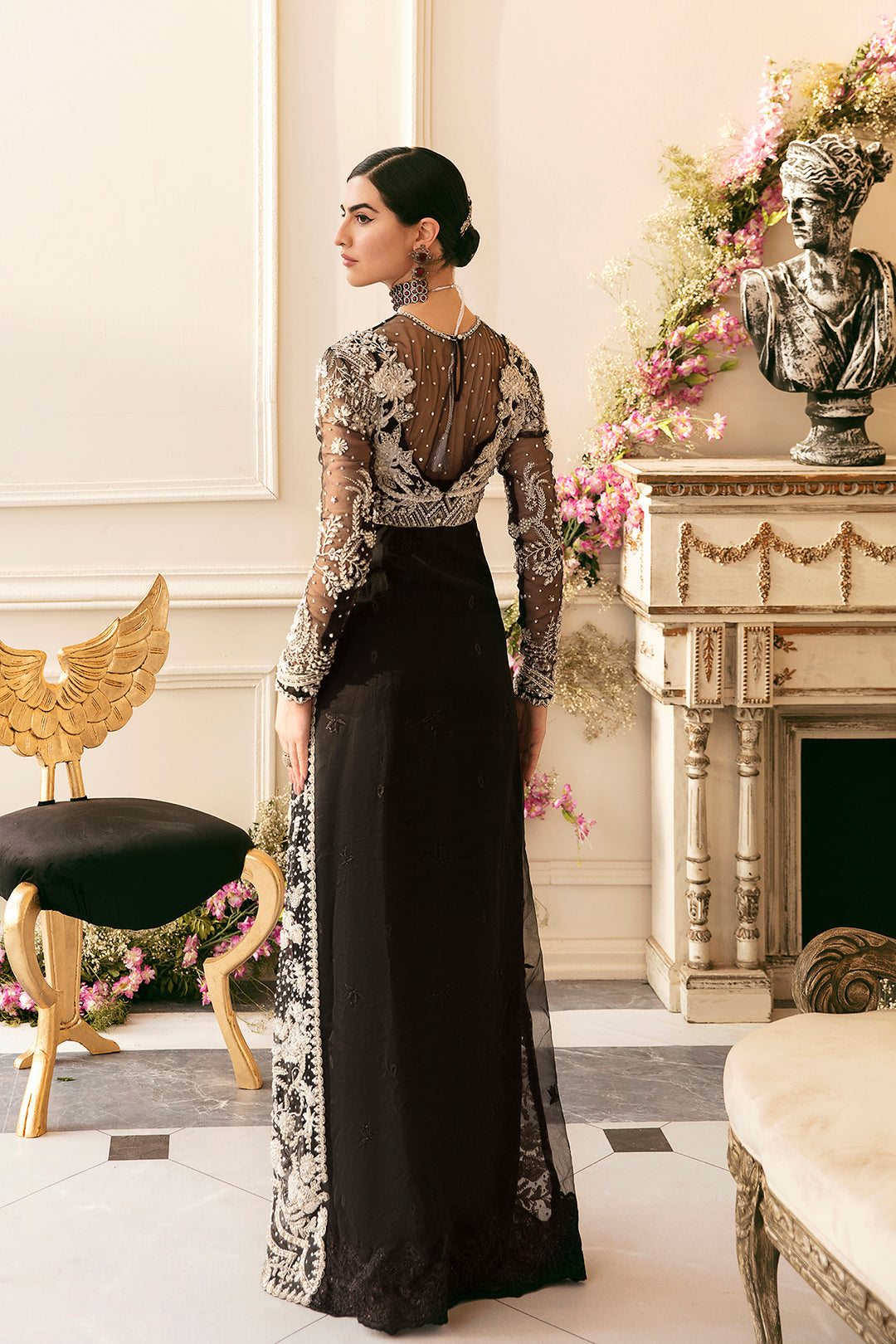 Black & White Embroidered Organza Jacket with Grip Gown (2-Piece) - Image 4