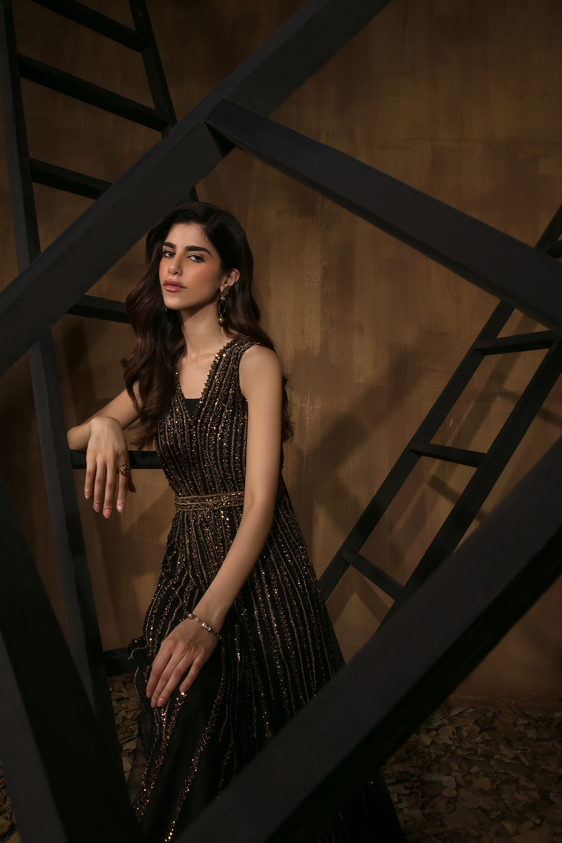 Pakistani Black Beaded Raw Silk Gown (2-Piece) - Image 4