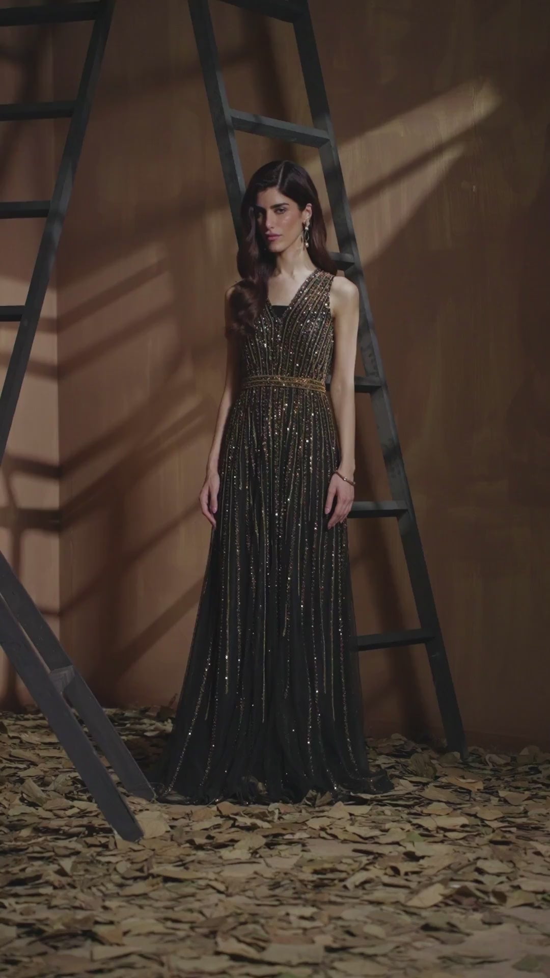 Pakistani Black Beaded Raw Silk Gown (2-Piece) - Image 7