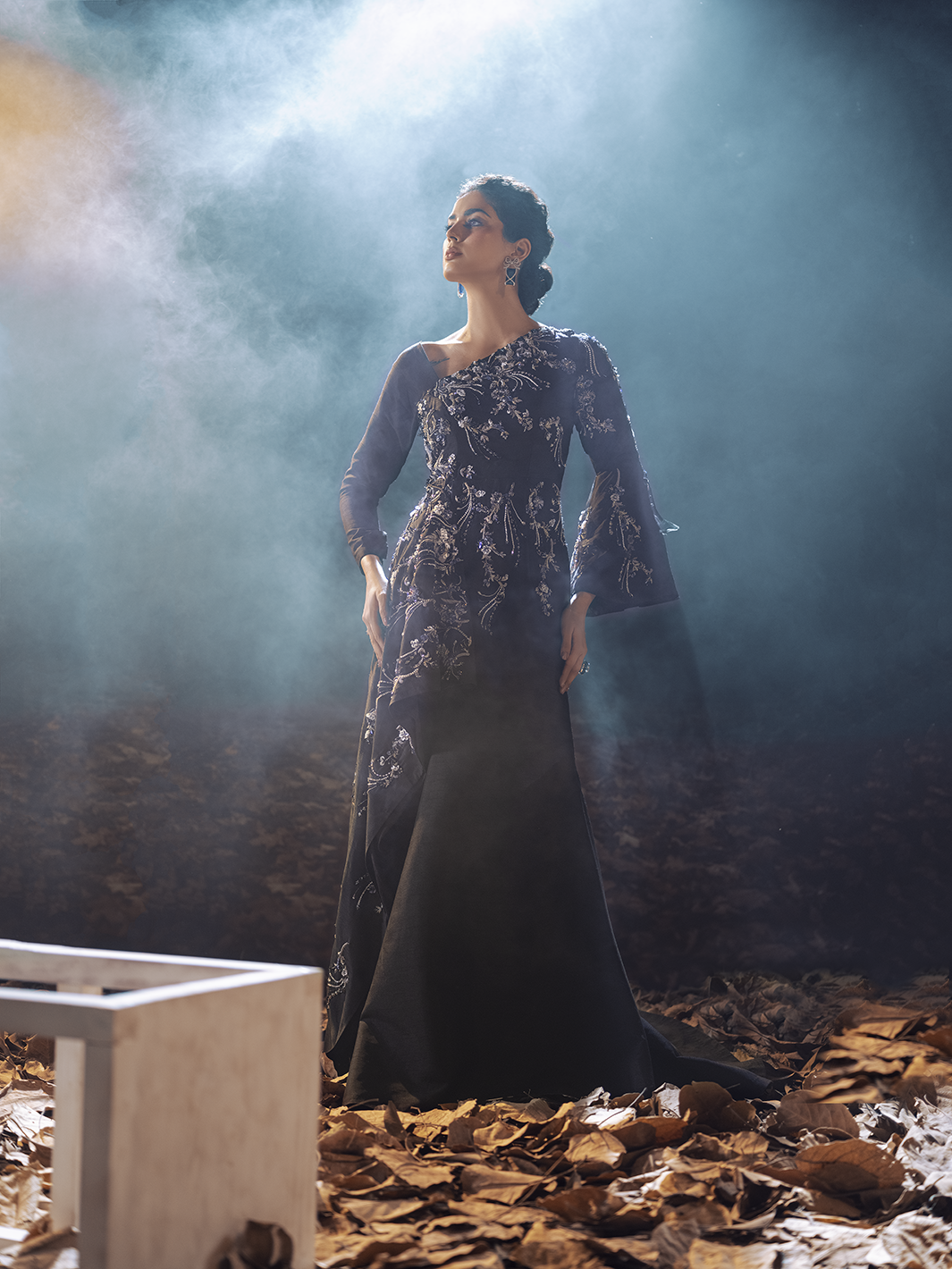 Black Crystal Pearl Korean Raw Silk Gown (2-Piece) - Image 1