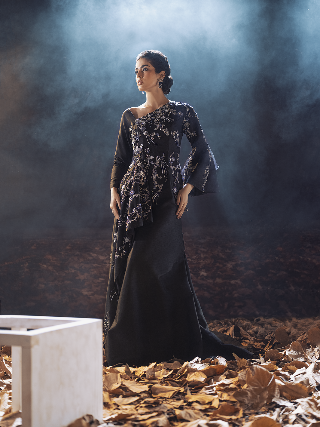 Black Crystal Pearl Korean Raw Silk Gown (2-Piece) - Image 3