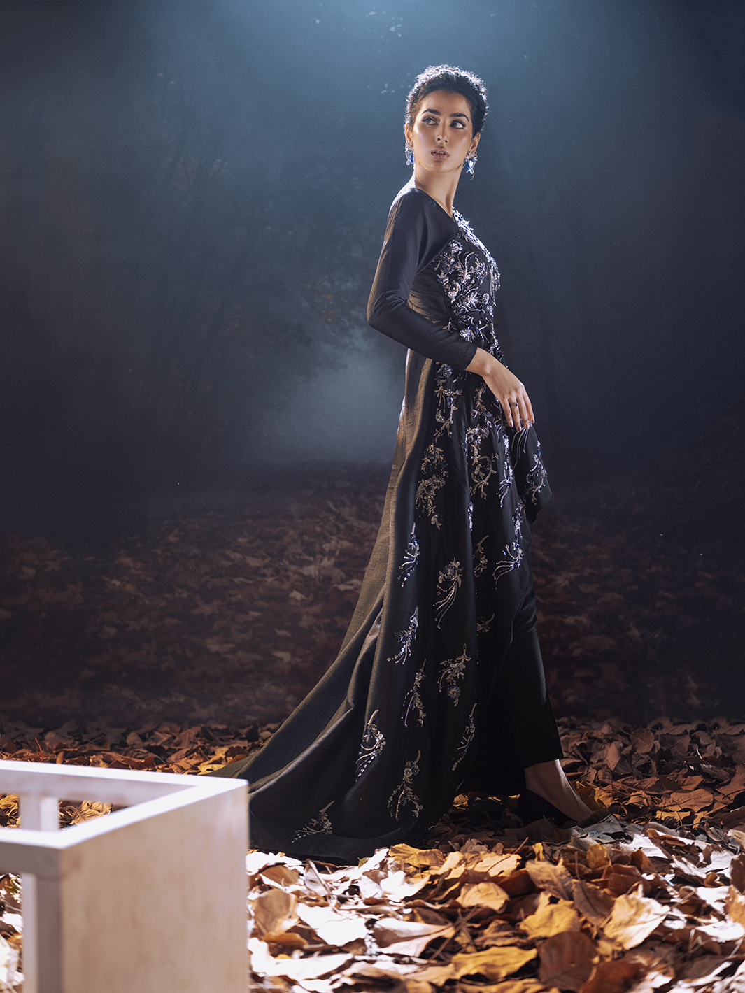 Black Crystal Pearl Korean Raw Silk Gown (2-Piece) - Image 5