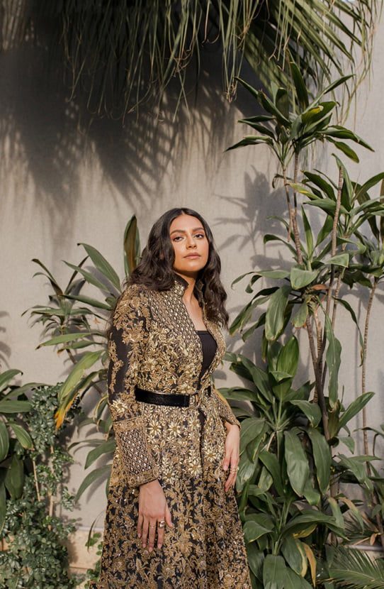 Pakistani Black Embroidered Raw Silk Long Gown (2-Piece) - Image 5