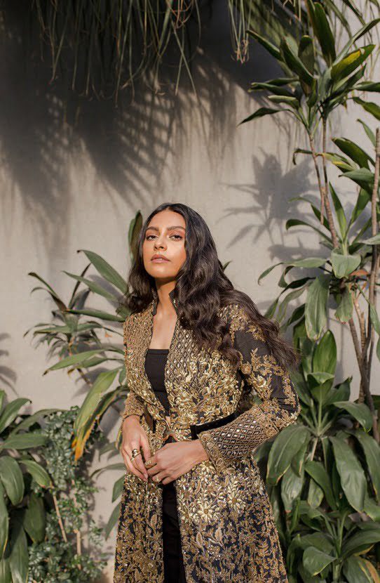 Pakistani Black Embroidered Raw Silk Long Gown (2-Piece) - Image 6