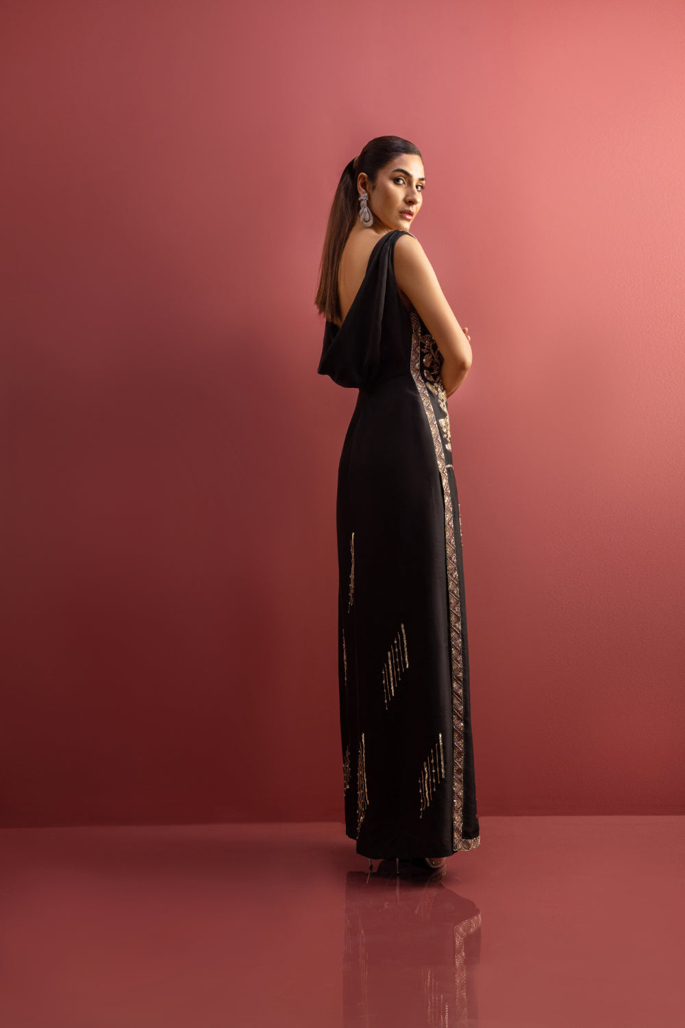 Pakistani Black Embellished Pure Raw Silk Gown (2-Piece) - Image 5