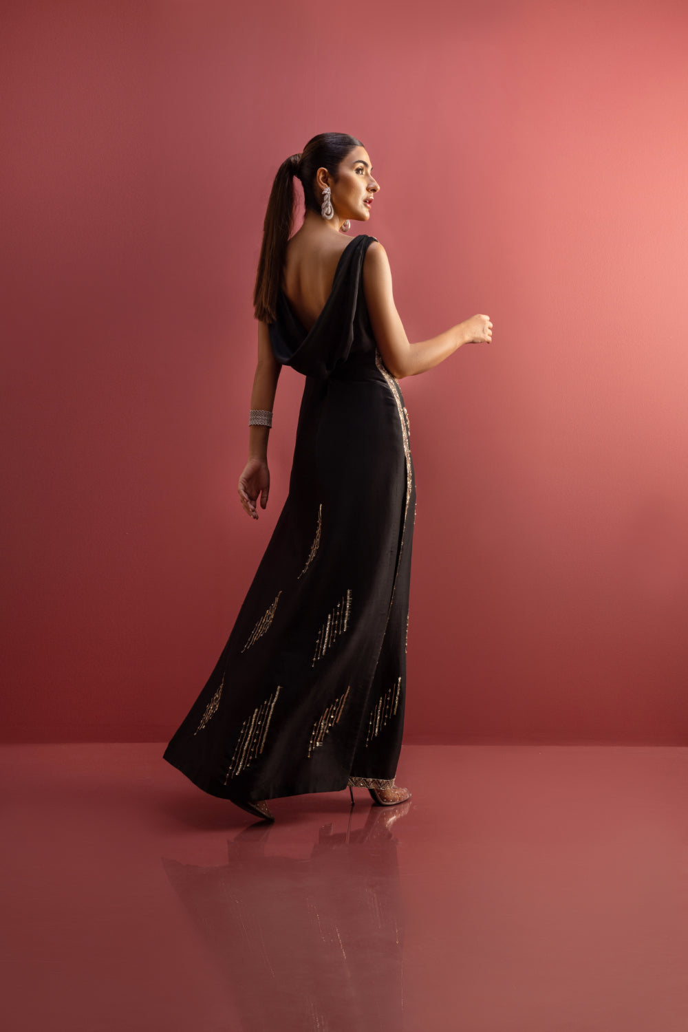 Pakistani Black Embellished Pure Raw Silk Gown (2-Piece) - Image 6