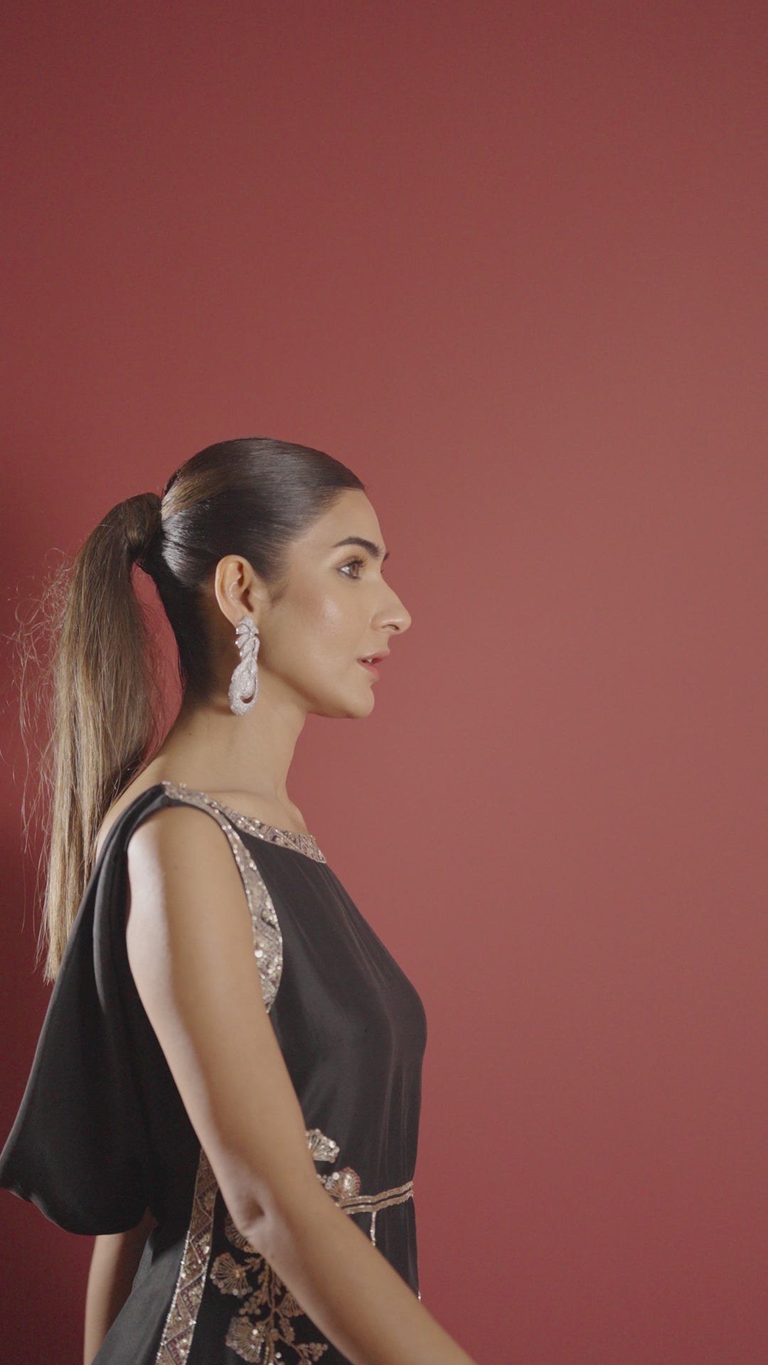 Pakistani Black Swarovski Embellished Pure Raw Silk Gown (2-Piece) - Image 7