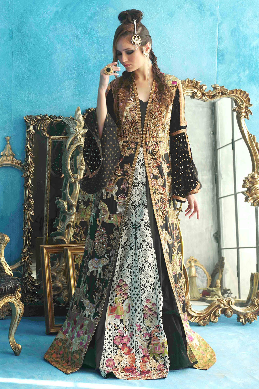 Black Zardozi Embroidered Silk & Palachi Gown (2-Piece) - Image 1