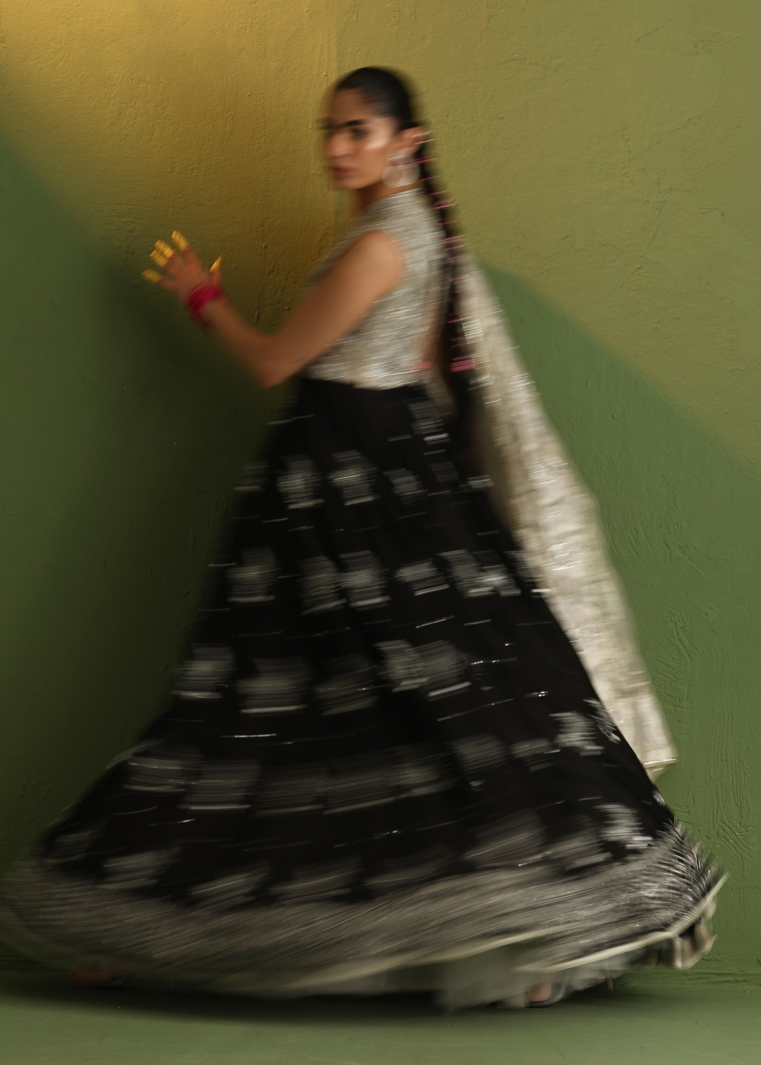 Black Embroidered Pure Silk Gown (2-Piece) - Image 12