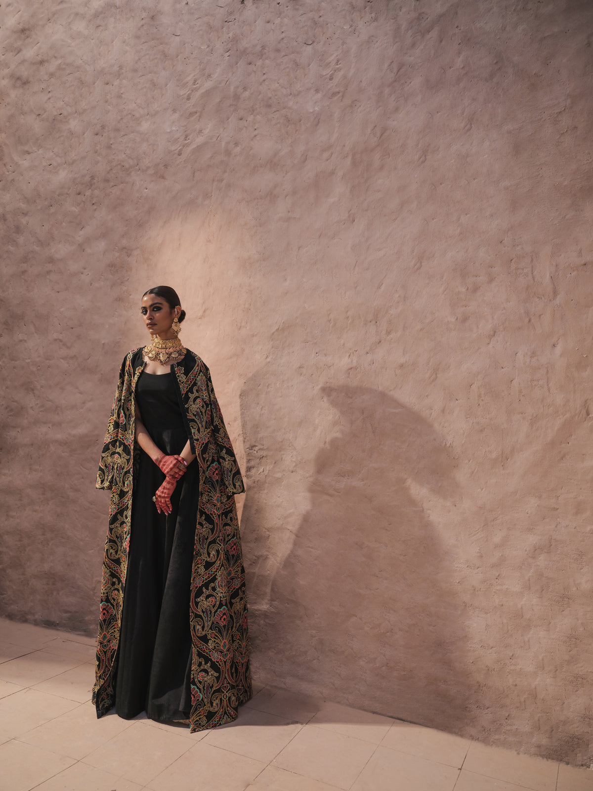 Black Multi-Toned Embroidered Silk Gown (1-Pc) - Image 8