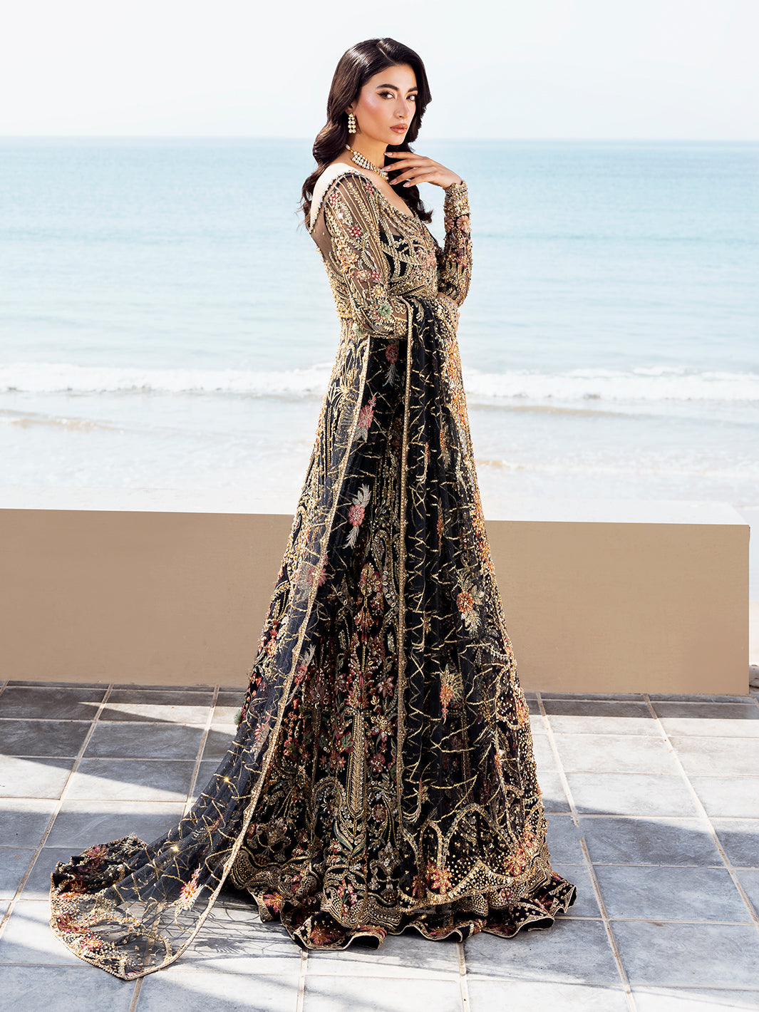 Black Embroidered Tulle Gown (2-Piece) - Image 10