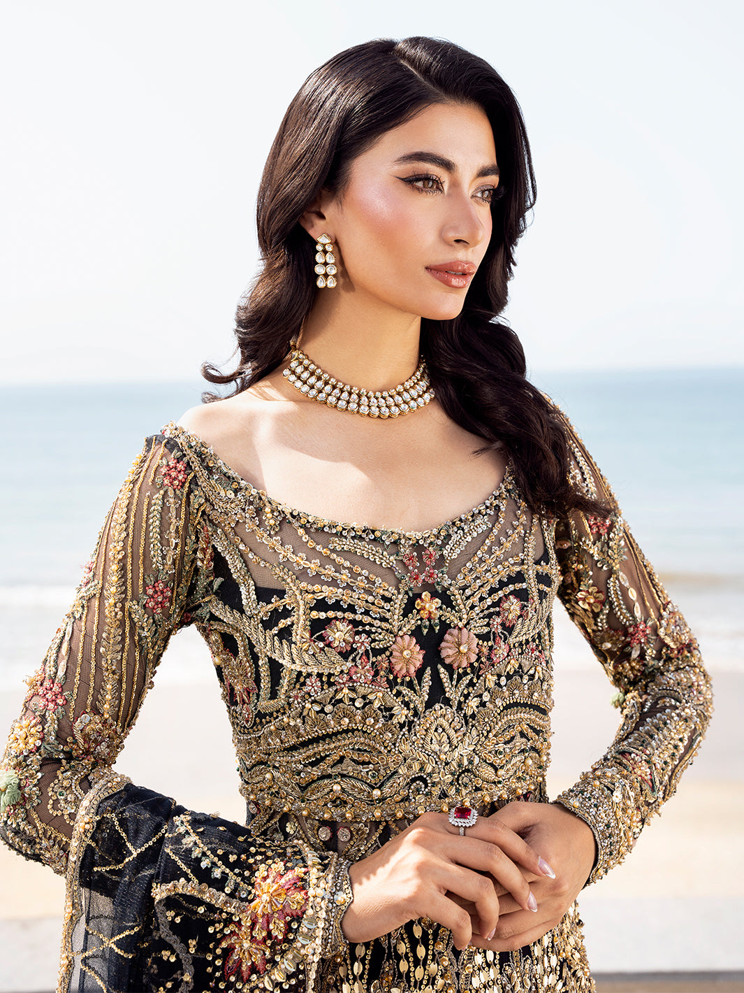 Black Embroidered Tulle Gown (2-Piece) - Image 11