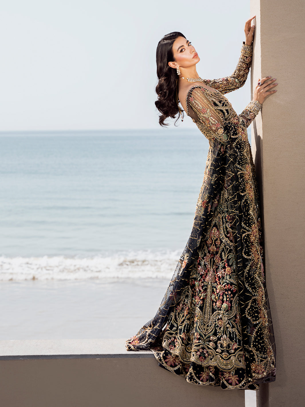 Black Embroidered Tulle Gown (2-Piece) - Image 12