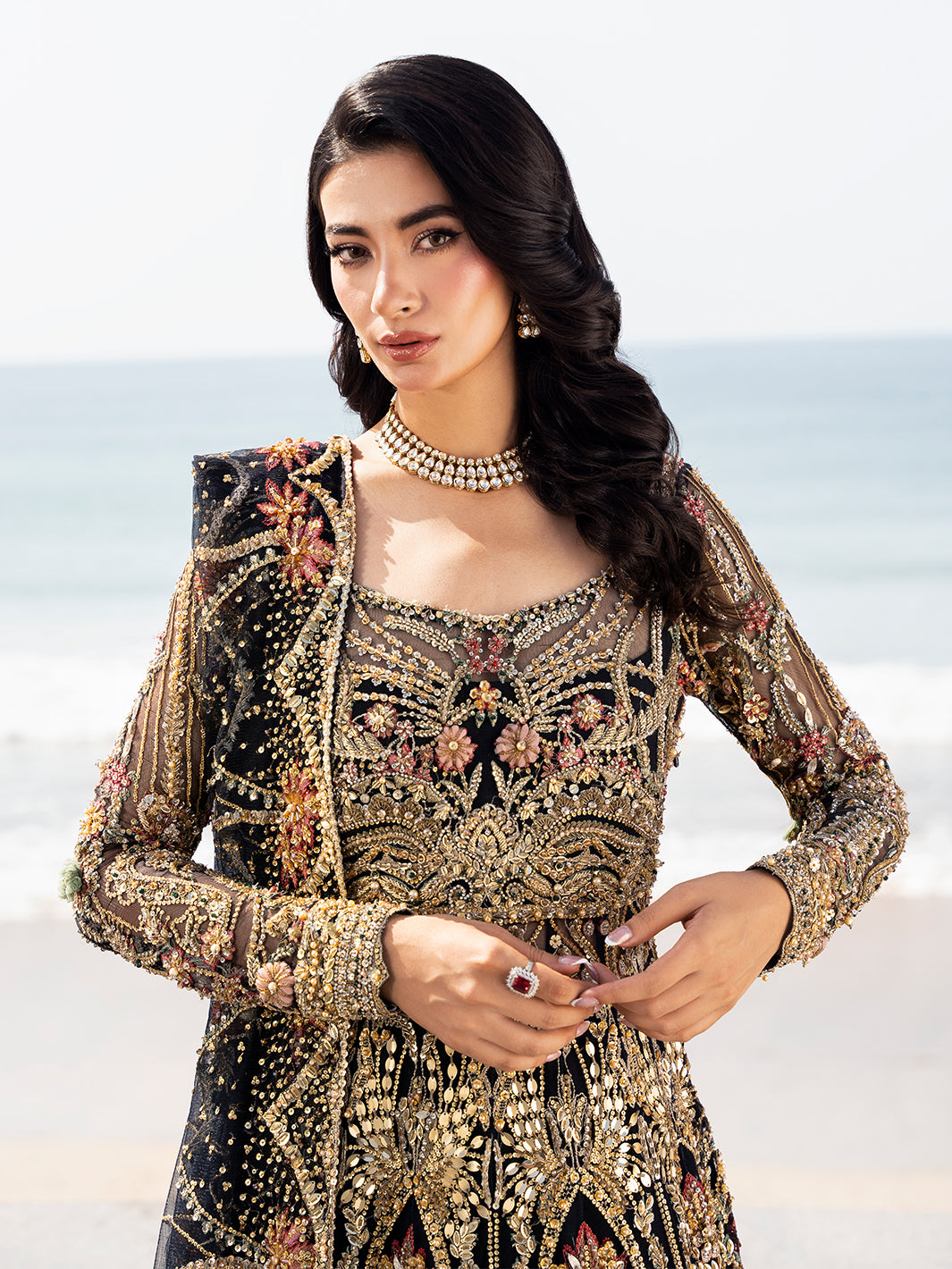 Black Embroidered Tulle Gown (2-Piece) - Image 2