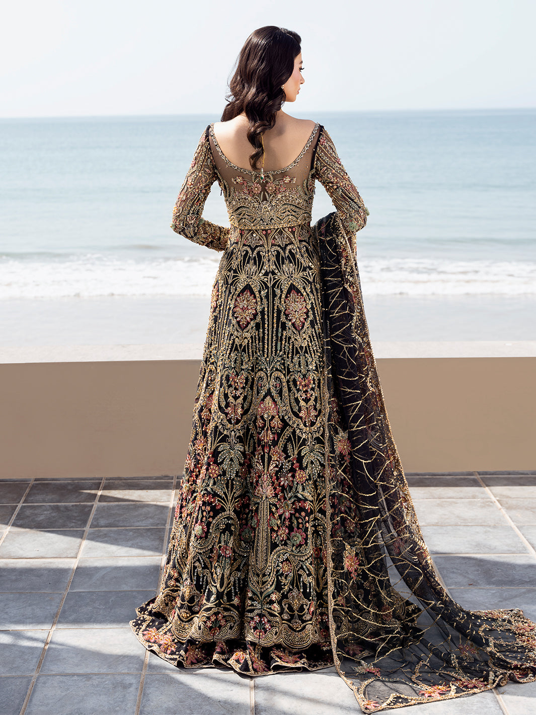 Black Embroidered Tulle Gown (2-Piece) - Image 3