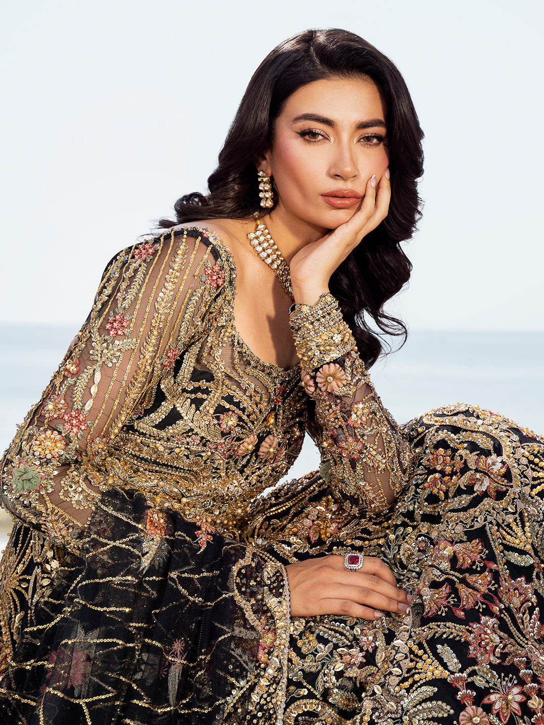 Black Embroidered Tulle Gown (2-Piece) - Image 4