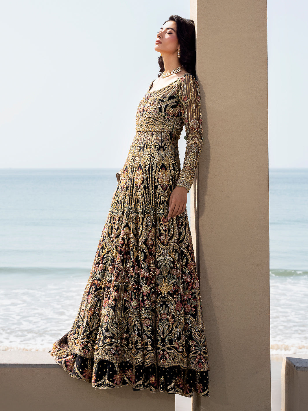 Black Embroidered Tulle Gown (2-Piece) - Image 5