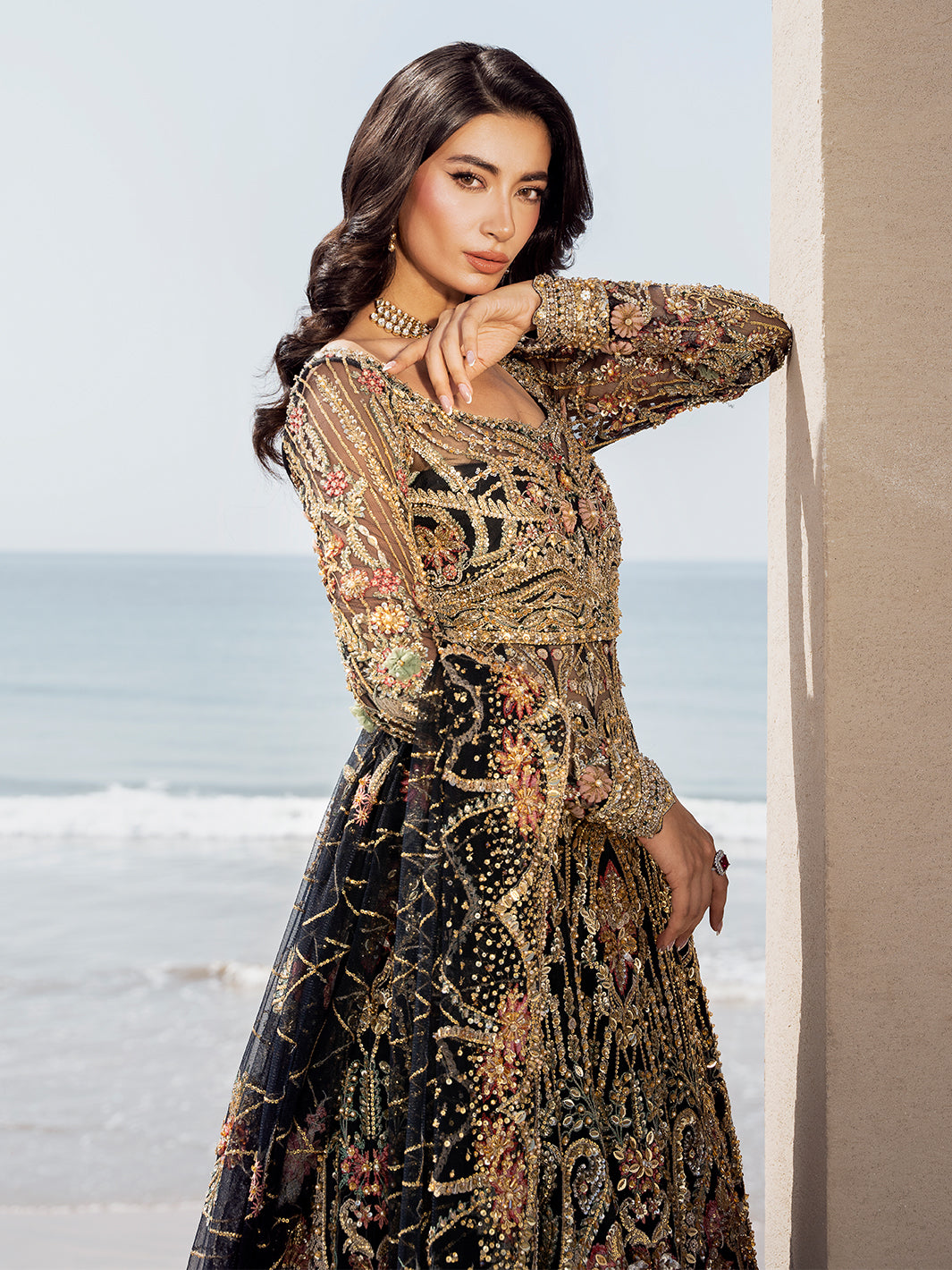 Black Embroidered Tulle Gown (2-Piece) - Image 8