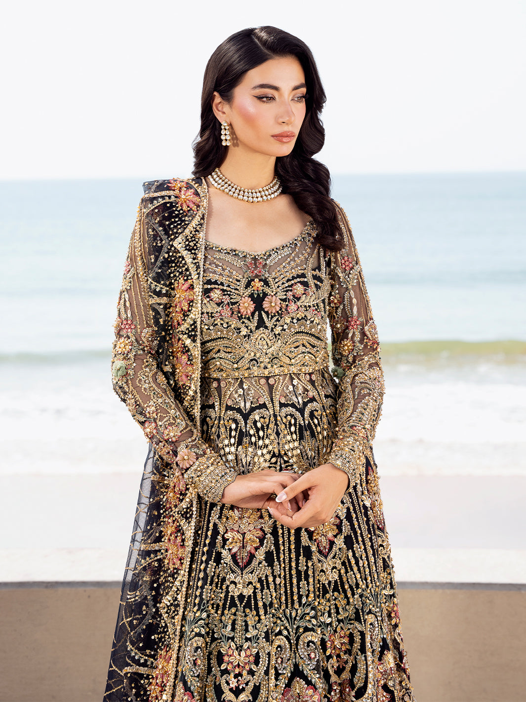 Black Embroidered Tulle Gown (2-Piece) - Image 9