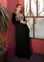 Pakistani Black Metallic Embroidered Velvet & Grip Saree Gown (1-Pc) - Image 2