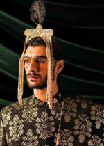 Black Banarsi Chanderi Silk Sherwani (3-Piece) - Image 5