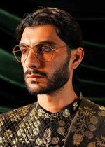 Black Banarsi Chanderi Silk Sherwani (3-Piece) - Image 6