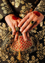 Black Banarsi Chanderi Silk Sherwani (3-Piece) - Image 7