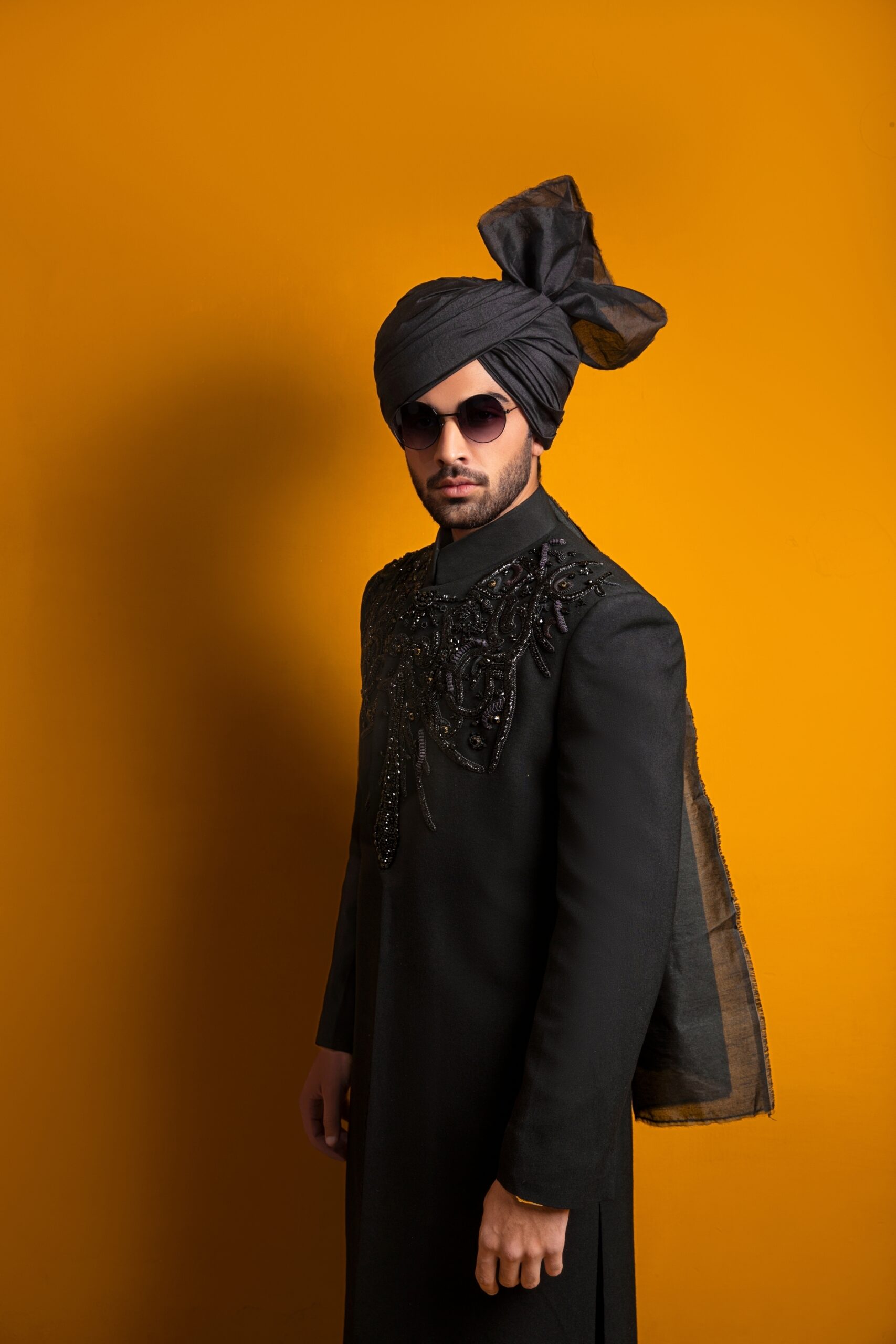 Black Hand-Embroidered Sherwani (3-Piece) - Image 1