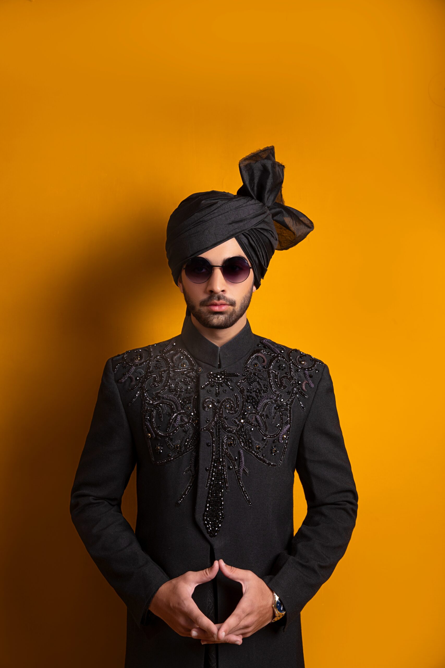 Black Hand-Embroidered Sherwani (3-Piece) - Image 4