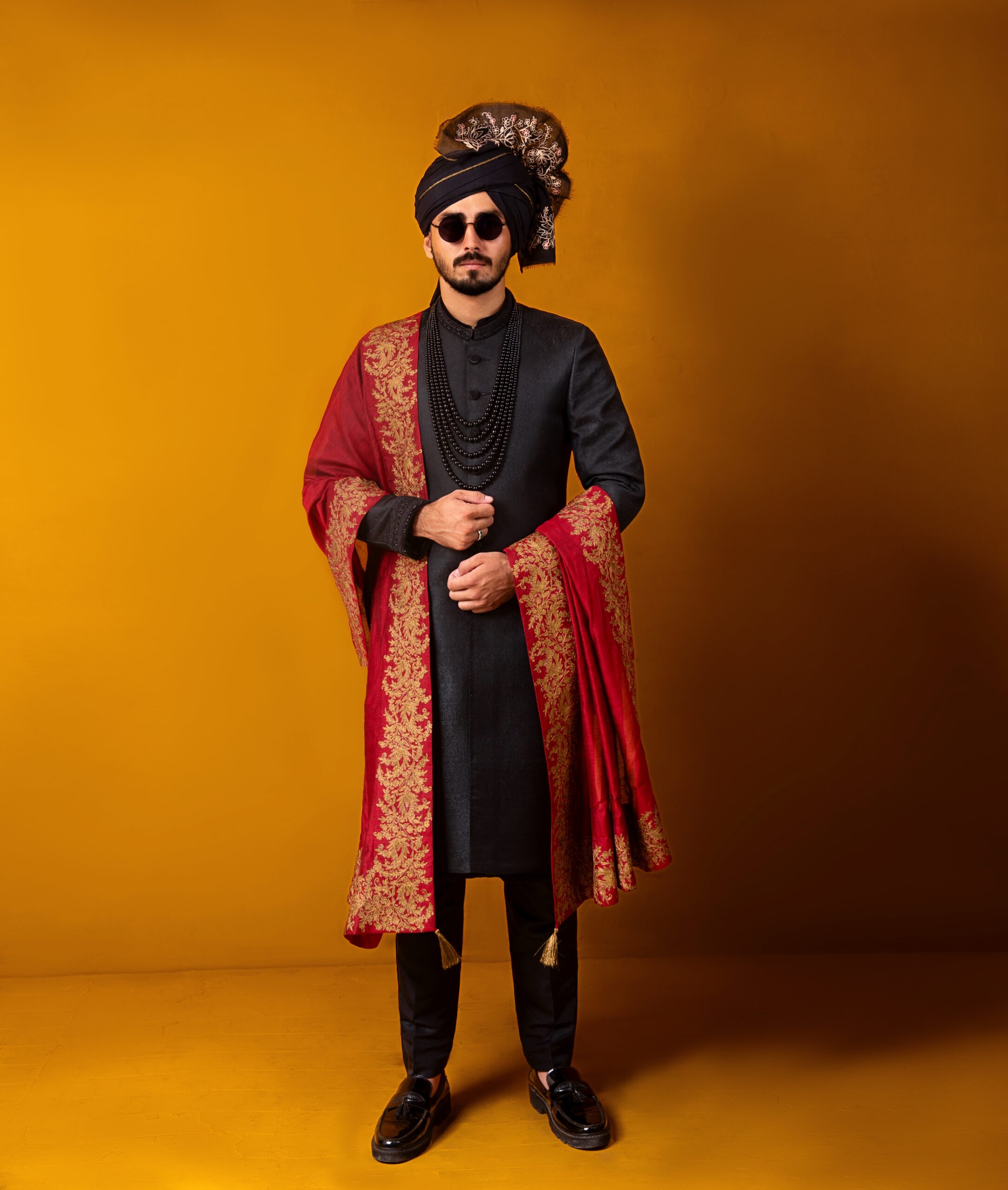 Black Thread-Embroidered Sherwani (3-Piece) - Image 1