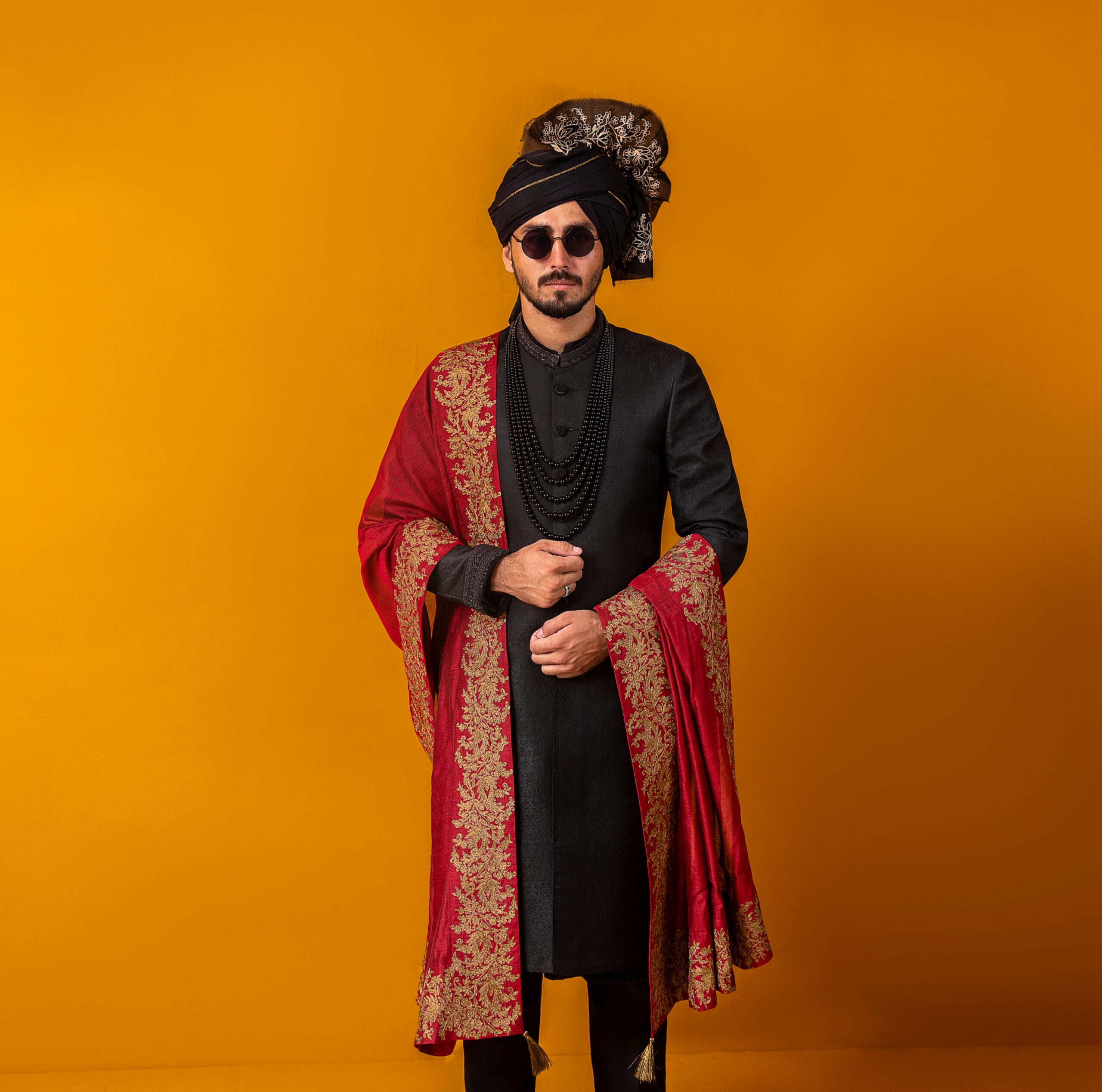 Black Thread-Embroidered Sherwani (3-Piece) - Image 2