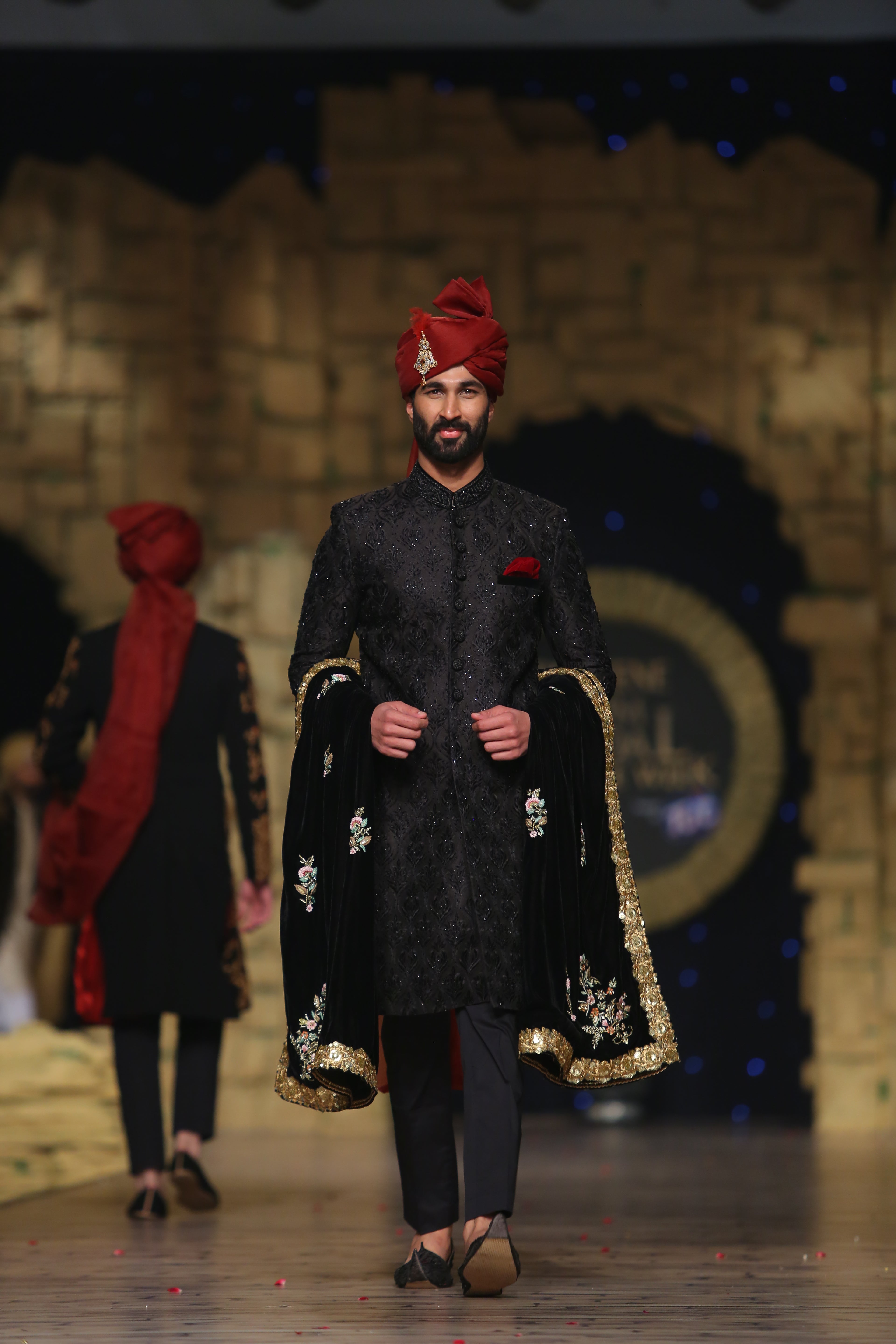 Black Hand-Embellished Cotton Silk Sherwani (3-Piece) - Image 2